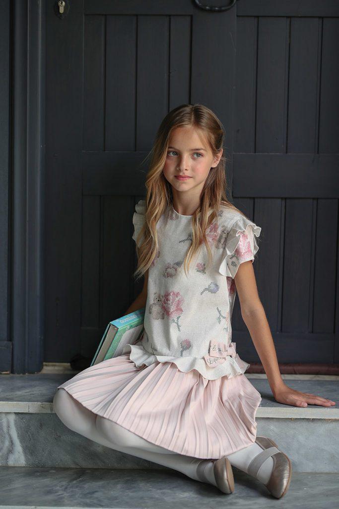 Lapin House Girls Pink & Beige Flower Dress Lapin House Girls Pink & Beige Flower Dress