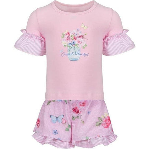 Lapin House Girls Pink Flowers Short Set Lapin House Girls Pink Flowers Short Set