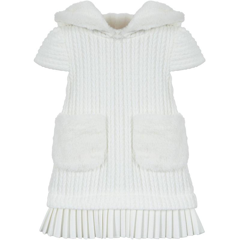 Lapin House Girls White Frilled Hooded Dress Lapin House Girls White Frilled Hooded Dress