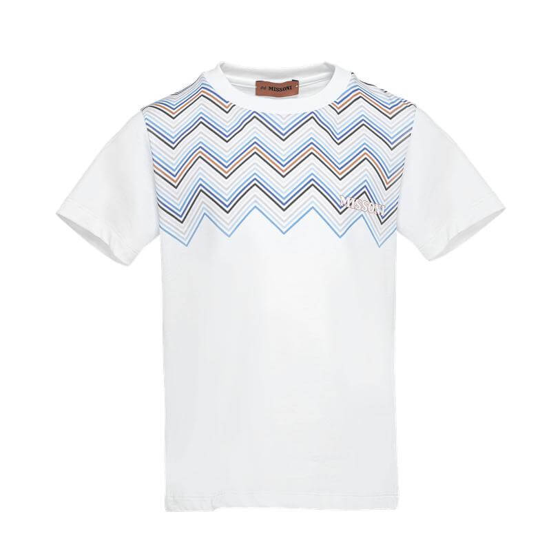 Missoni Kids Boys White Zig Zag T-Shirt Missoni Kids Boys White Zig Zag T-Shirt