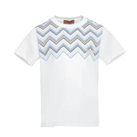 Missoni Kids Boys White Zig Zag T-Shirt Missoni Kids Boys White Zig Zag T-Shirt