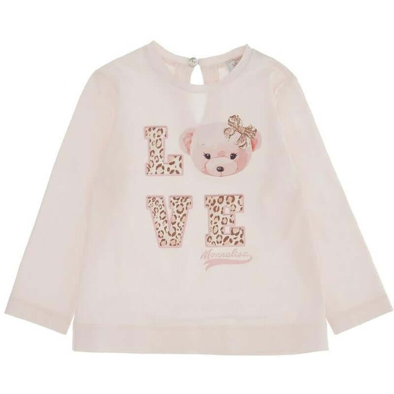 Monnalisa Baby Girls Pink Bear Love T-Shirt Monnalisa Baby Girls Pink Bear Love T-Shirt