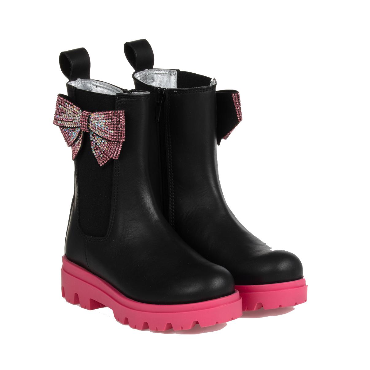 Monnalisa Girls Black Leather Bow Boots Monnalisa Girls Black Leather Bow Boots