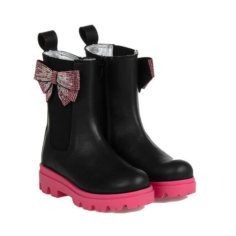 Monnalisa Girls Black Leather Bow Boots Monnalisa Girls Black Leather Bow Boots