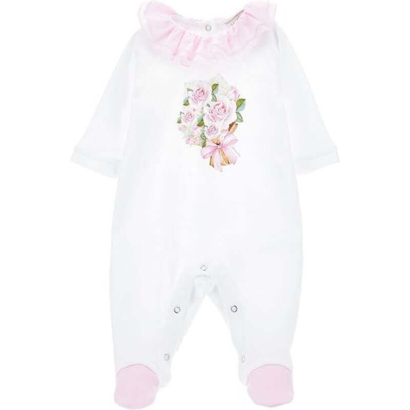 Monnalisa Girls Ivory Rose Babygrow Monnalisa Girls Ivory Rose Babygrow