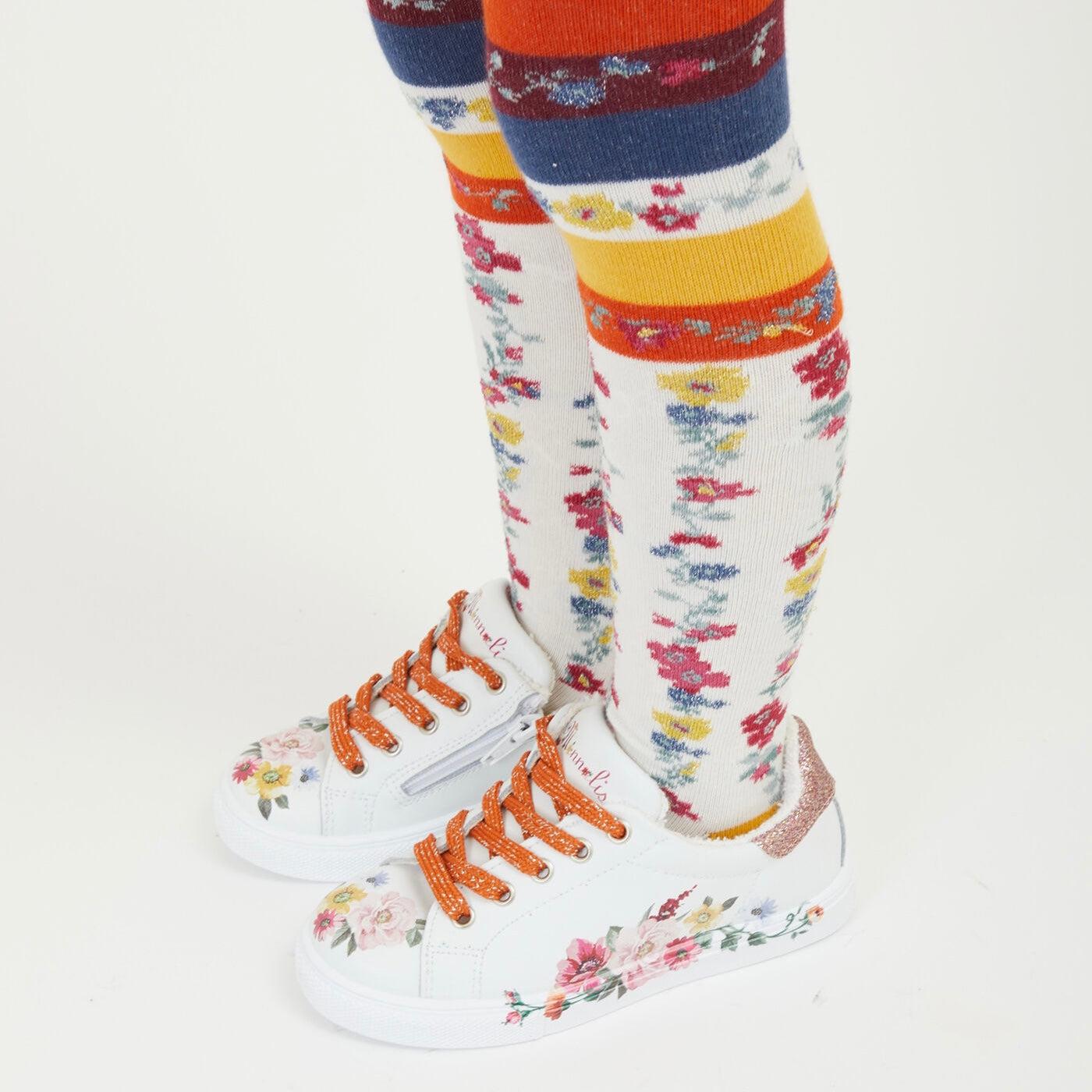 Monnalisa Girls Orange Flower Tights Monnalisa Girls Orange Flower Tights