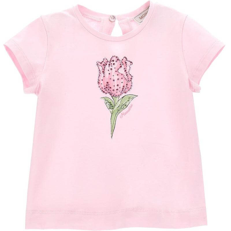 Monnalisa Girls Pink Rose Print T-Shirt Monnalisa Girls Pink Rose Print T-Shirt