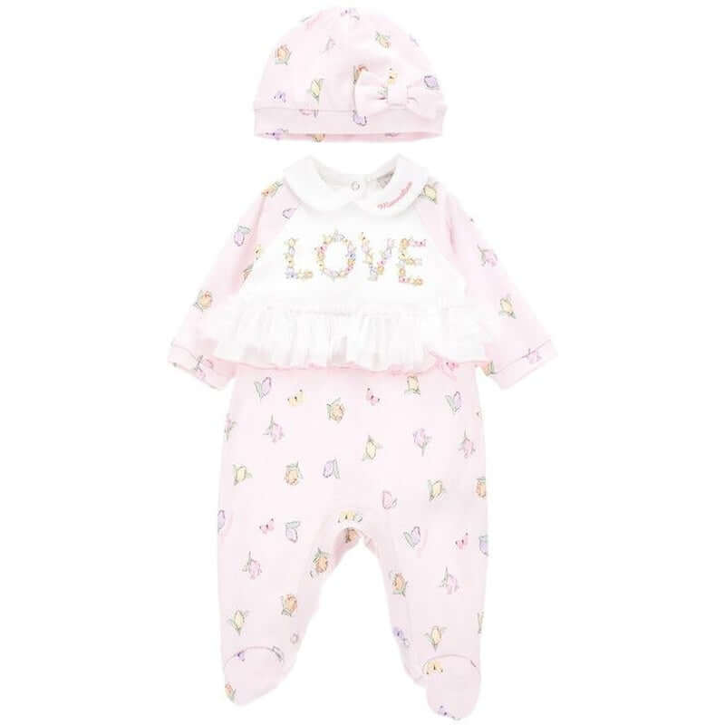 Monnalisa Girls Pink Tulip Babygrow Set Monnalisa Girls Pink Tulip Babygrow Set