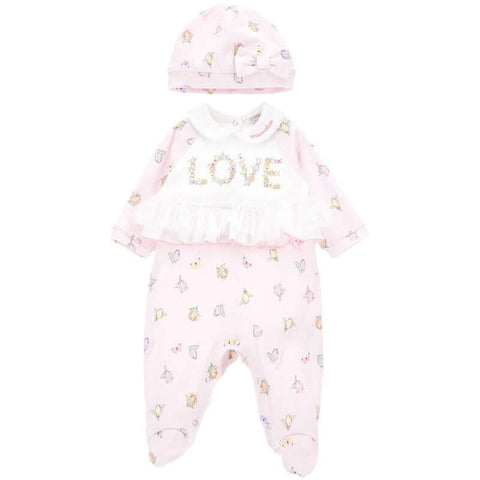 Monnalisa Girls Pink Tulip Babygrow Set Monnalisa Girls Pink Tulip Babygrow Set