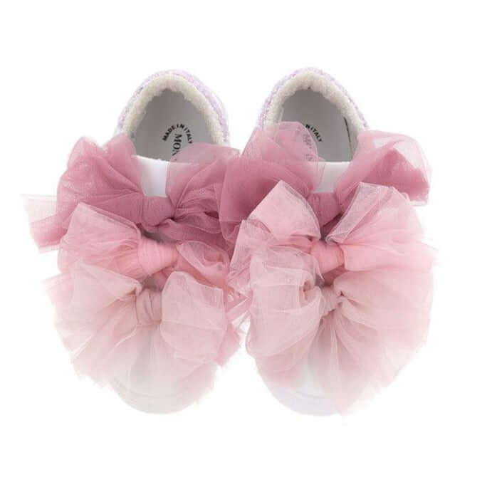 Monnalisa Girls Pink Tulle Bow Trainers Monnalisa Girls Pink Tulle Bow Trainers