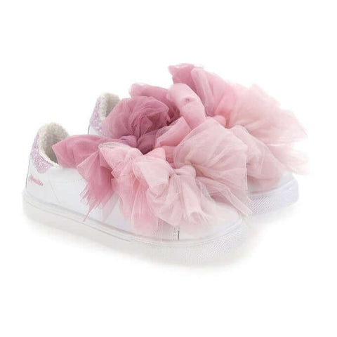 Monnalisa Girls Pink Tulle Bow Trainers Monnalisa Girls Pink Tulle Bow Trainers