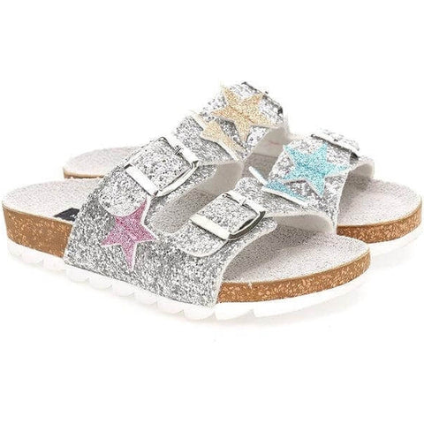 Monnalisa Girls Silver Glitter Star Sandal Monnalisa Girls Silver Glitter Star Sandal