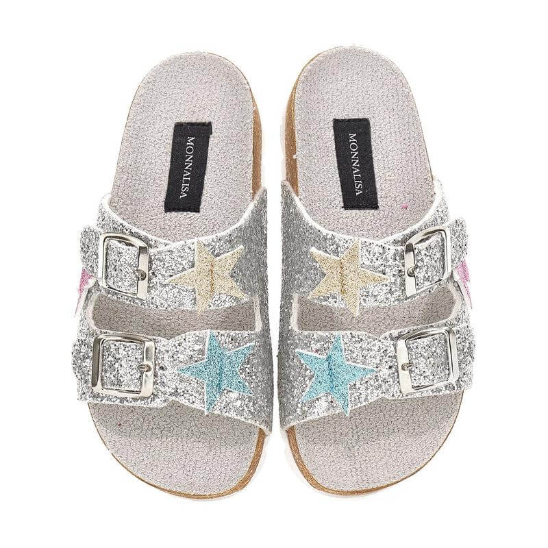 Monnalisa Girls Silver Glitter Star Sandal Monnalisa Girls Silver Glitter Star Sandal