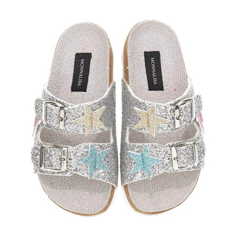 Monnalisa Girls Silver Glitter Star Sandal Monnalisa Girls Silver Glitter Star Sandal