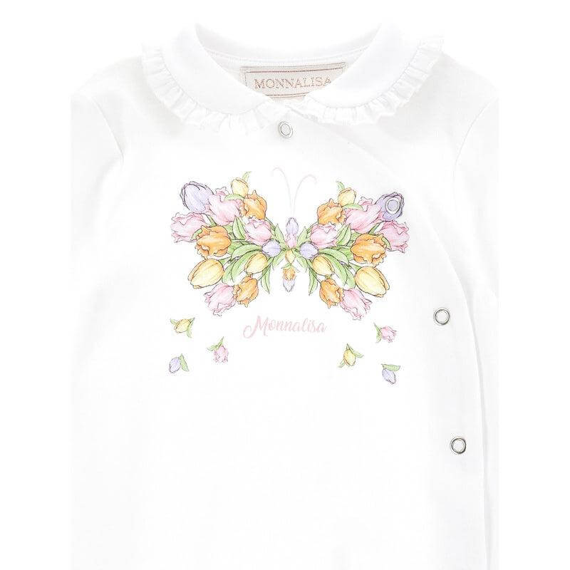 Monnalisa Girls White Butterfly Babygrow Monnalisa Girls White Butterfly Babygrow