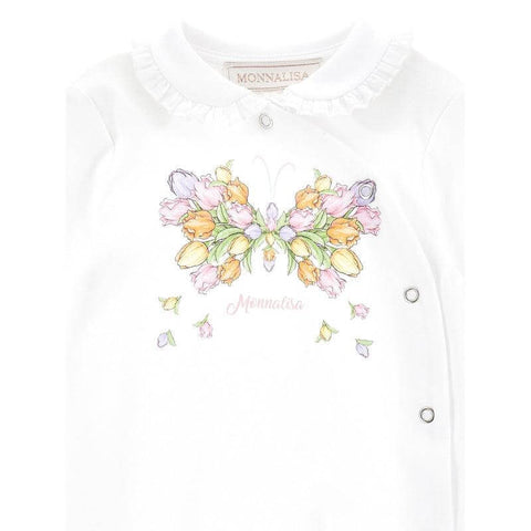 Monnalisa Girls White Butterfly Babygrow Monnalisa Girls White Butterfly Babygrow