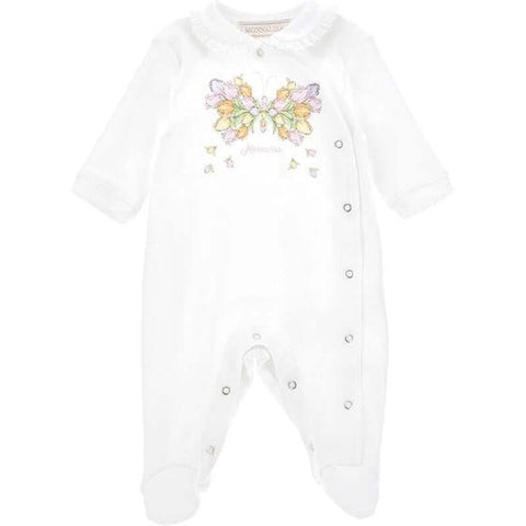 Monnalisa Girls White Butterfly Babygrow Monnalisa Girls White Butterfly Babygrow