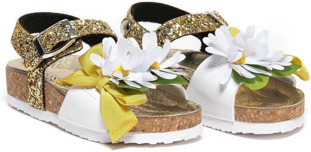 Monnalisa Girls White Glitter Daisy Sandals Monnalisa Girls White Glitter Daisy Sandals