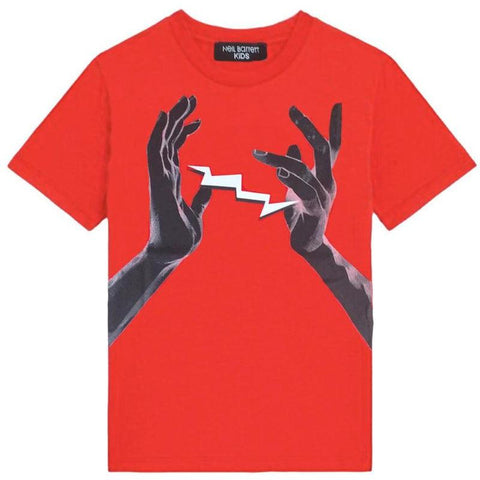 Neil Barrett Boys Hand Thunderbolt Red T-Shirt Neil Barrett Boys Hand Thunderbolt Red T-Shirt