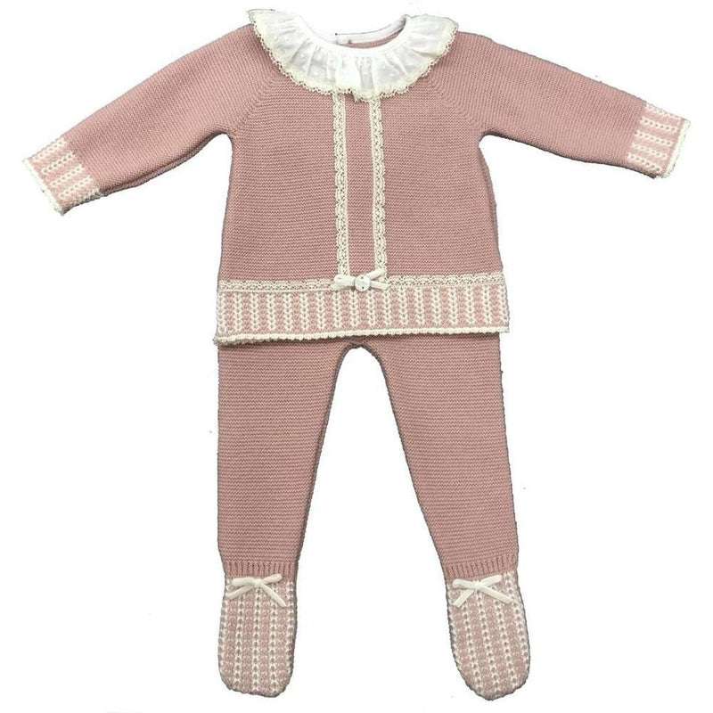 Paz Rodriguez Baby Girls Powder Pink & Ivory Saturno Knitted Set Paz Rodriguez Baby Girls Powder Pink & Ivory Saturno Knitted Set