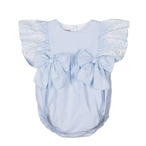 Phi Clothing Baby Girls Blue Romper With Lace Detail Phi Clothing Baby Girls Blue Romper With Lace Detail