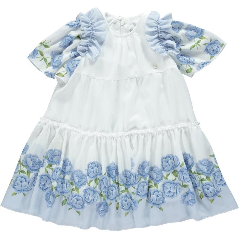 Piccola Speranza Girls Blue Rose Print Dress Piccola Speranza Girls Blue Rose Print Dress