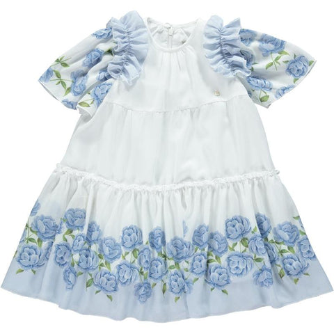 Piccola Speranza Girls Blue Rose Print Dress Piccola Speranza Girls Blue Rose Print Dress