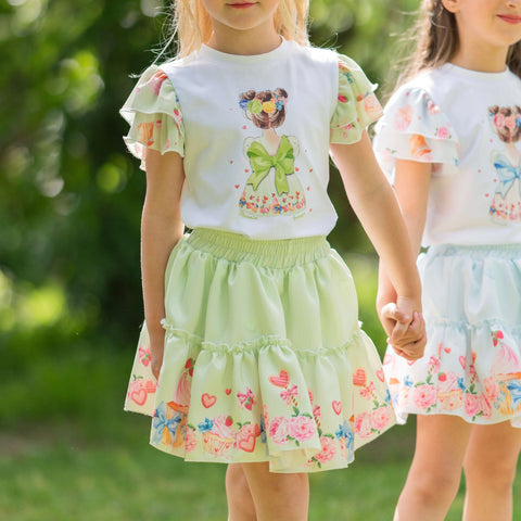 Piccola Speranza Girls Green Ice Cream Skirt Set Piccola Speranza Girls Green Ice Cream Skirt Set