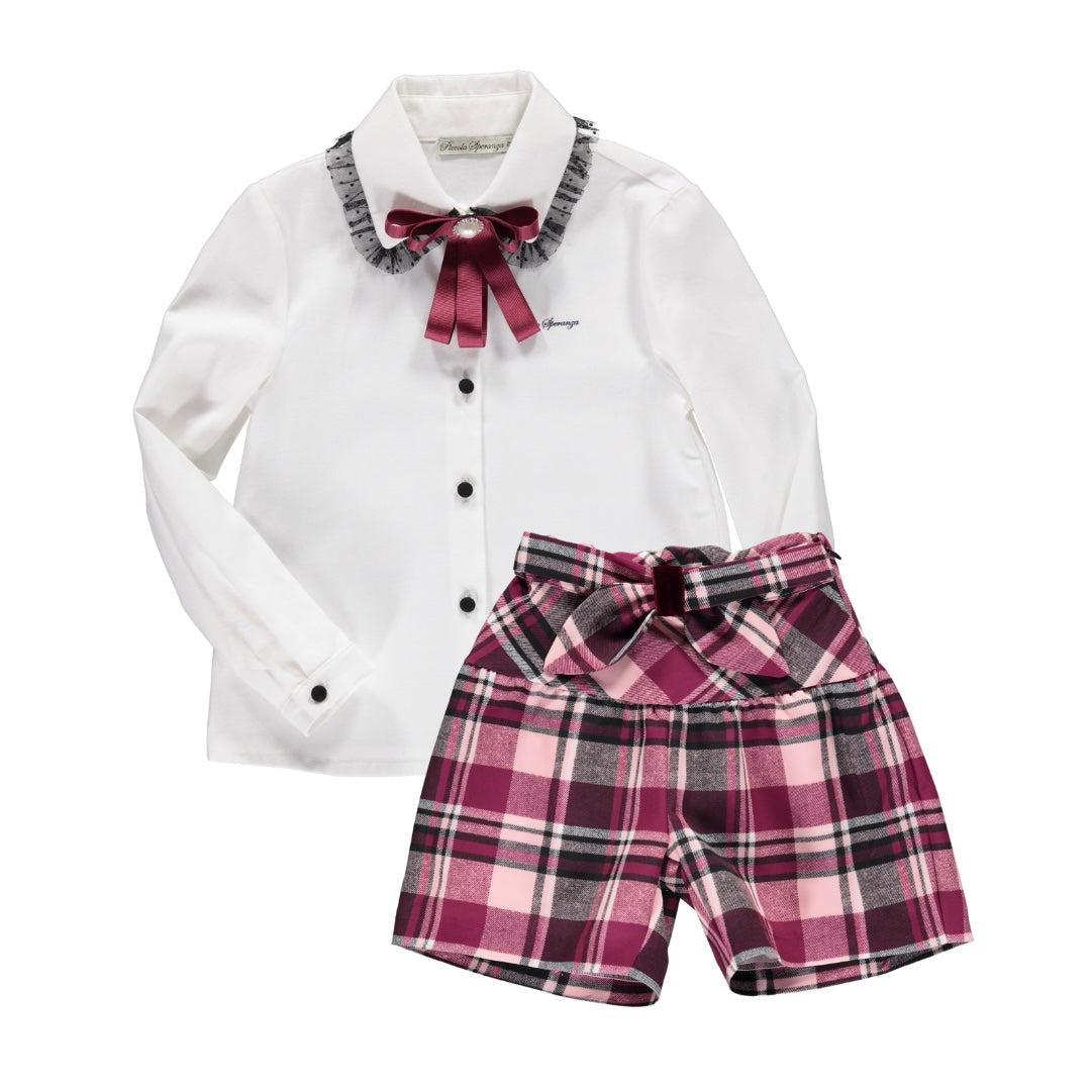 Piccola Speranza Girls Pink Tartan Shorts & Blouse Piccola Speranza Girls Pink Tartan Shorts & Blouse