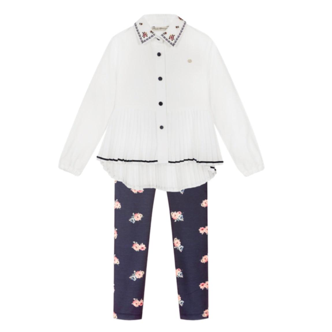 Piccola Speranza Girls Pleated Blouse & Legging Set Piccola Speranza Girls Pleated Blouse & Legging Set