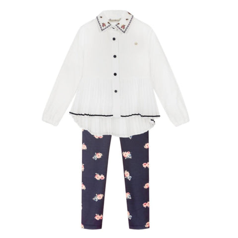 Piccola Speranza Girls Pleated Blouse & Legging Set Piccola Speranza Girls Pleated Blouse & Legging Set