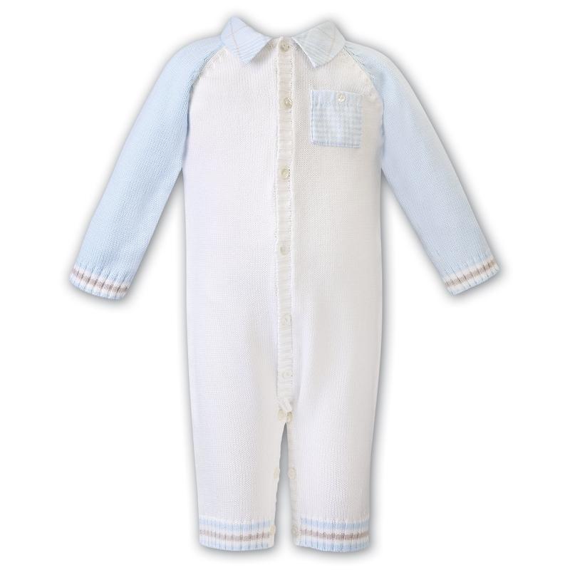 Sarah Louise Baby Boys Ivory & Blue Knitted Romper Sarah Louise Baby Boys Ivory & Blue Knitted Romper