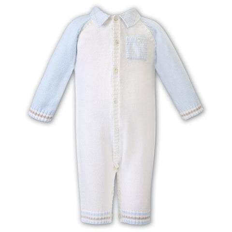 Sarah Louise Baby Boys Ivory & Blue Knitted Romper Sarah Louise Baby Boys Ivory & Blue Knitted Romper