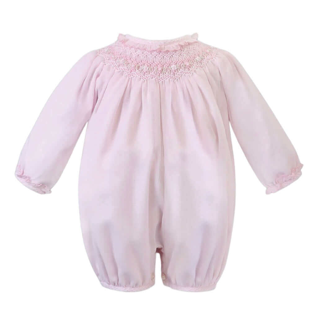 Sarah Louise Baby Girls Pink Smocked Romper Sarah Louise Baby Girls Pink Smocked Romper