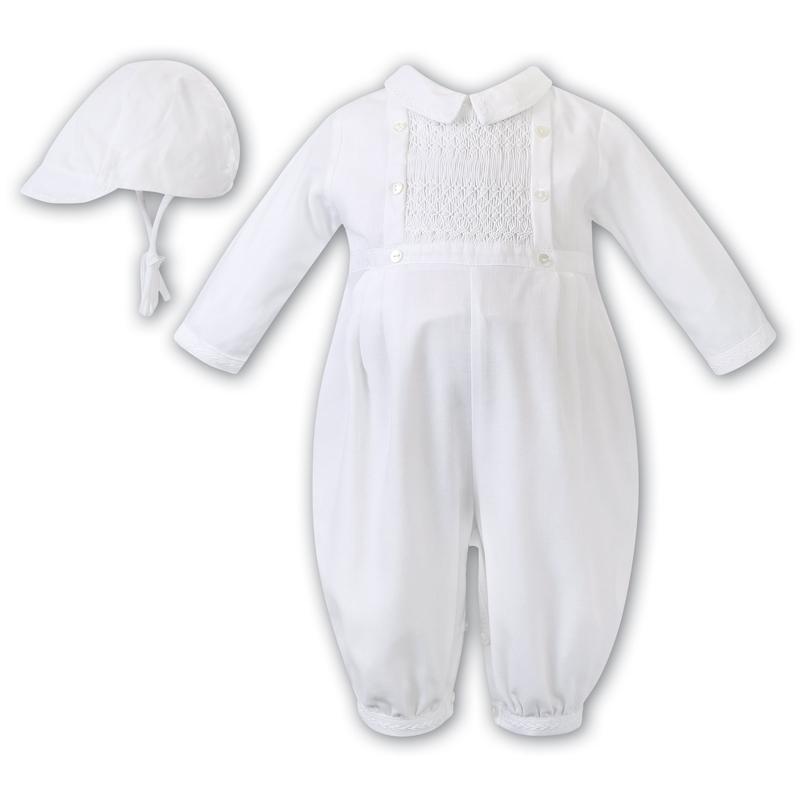 Sarah Louise Boys White Romper & Cap Sarah Louise Boys White Romper & Cap