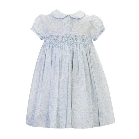 Sarah Louise Girls White & Blue Smocked Dress Sarah Louise Girls White & Blue Smocked Dress