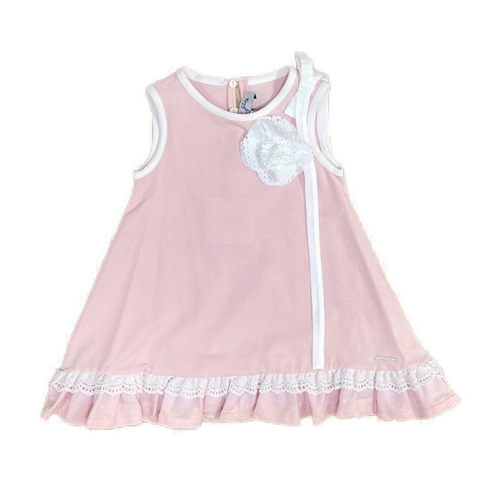 Simonetta Baby Girls Pink Dress With Rose Simonetta Baby Girls Pink Dress With Rose