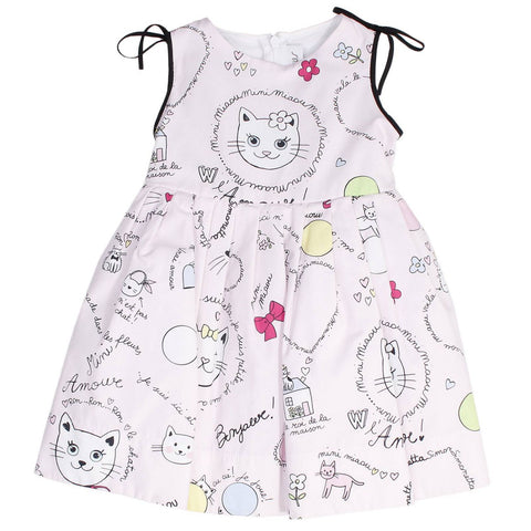 Simonetta Girls Pink Cat Print Dress Simonetta Girls Pink Cat Print Dress