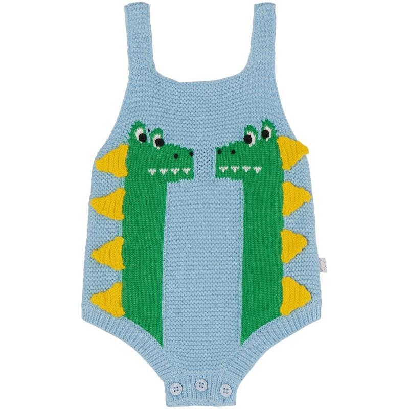 Stella McCartney Kids Baby Boys Blue Knitted Romper Stella McCartney Kids Baby Boys Blue Knitted Romper