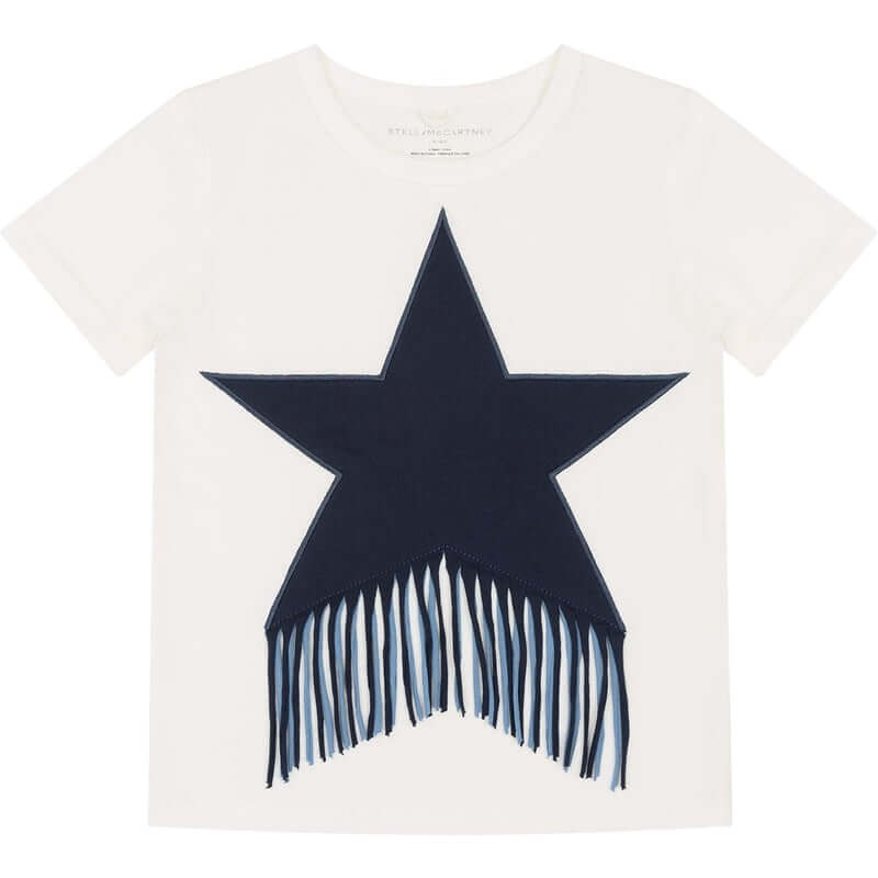Stella McCartney Kids Girls White Fringe Star T-Shirt Stella McCartney Kids Girls White Fringe Star T-Shirt