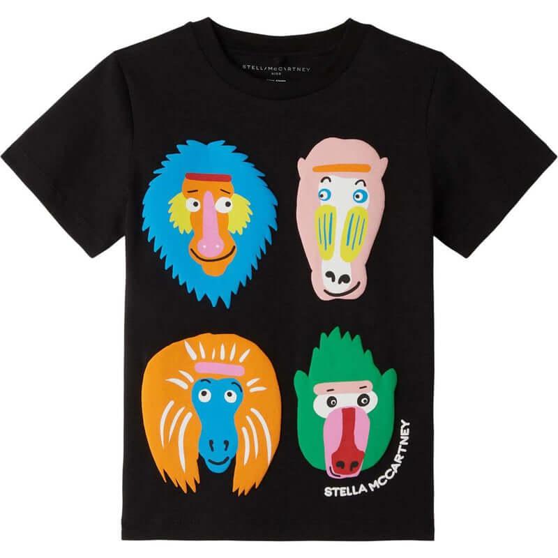 Stella McCartney Kids Boys Black Cotton Monkey T-Shirt Stella McCartney Kids Boys Black Cotton Monkey T-Shirt