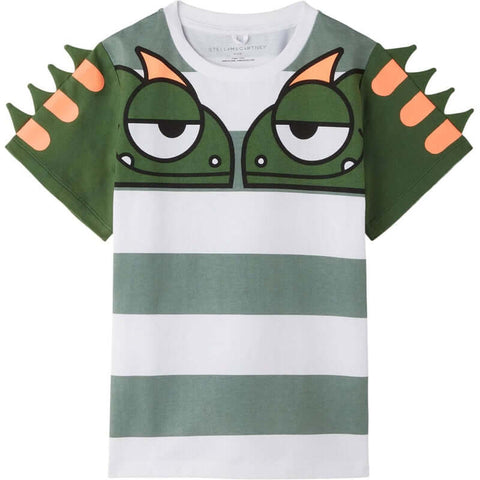Stella McCartney Kids Boys Green & White Stripe Gecko T-Shirt Stella McCartney Kids Boys Green & White Stripe Gecko T-Shirt