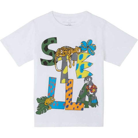 Stella McCartney Kids Boys White Cotton Logo T-Shirt Stella McCartney Kids Boys White Cotton Logo T-Shirt