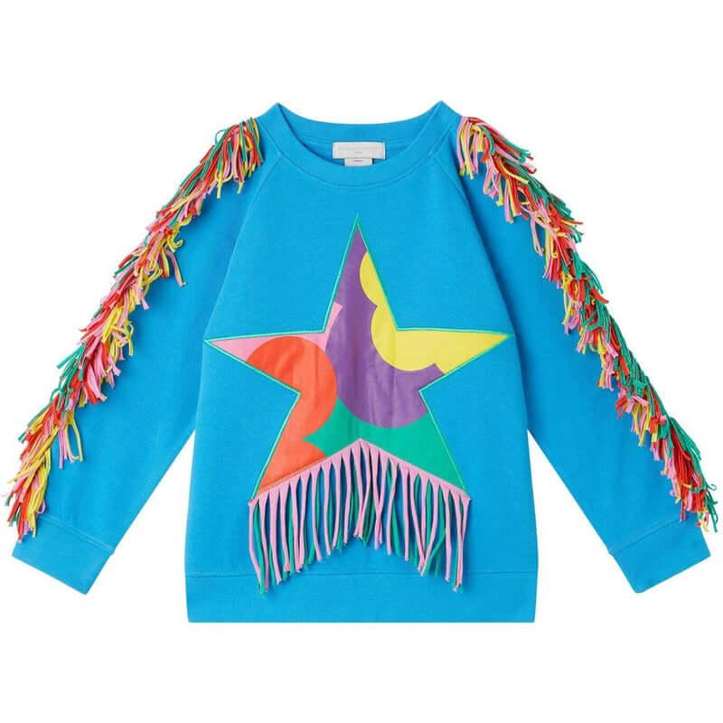 Stella McCartney Kids Girls Blue Star Fringe Sweatshirt Stella McCartney Kids Girls Blue Star Fringe Sweatshirt