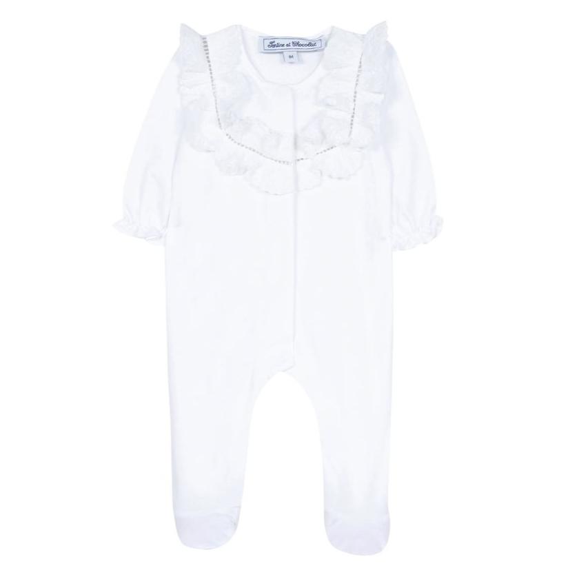 Tartine Et Chocolat Girls White Frill Babygrow Tartine Et Chocolat Girls White Frill Babygrow