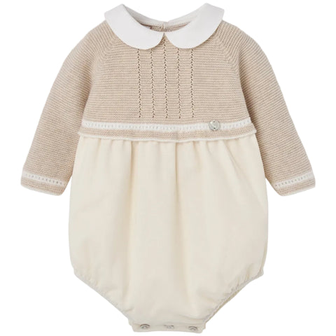 Paz Rodriguez Baby Boys Beige Knitted Romper