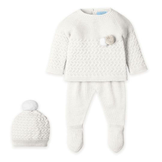 Boys White Knitted Pom Pom Set