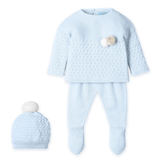Boys Blue Knitted Pom Pom Set