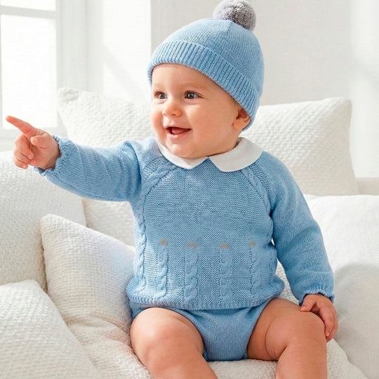 Boys Blue Knitted Short Set