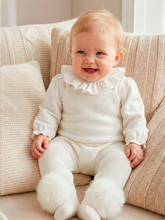 Girls Cream Pom Pom Shirt Set